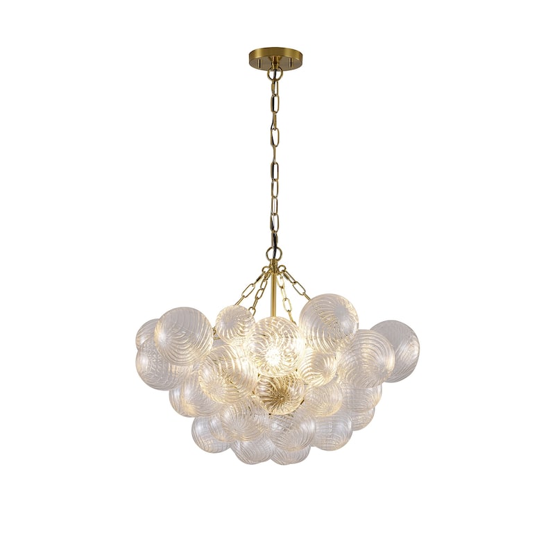 8-Light Brass Chandelier With Clear Swirl Glass Accents