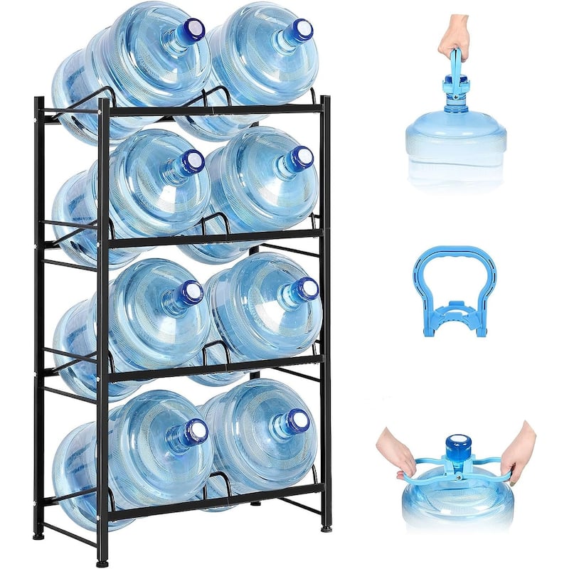 5 Gallon Water Bottle Holder with Lifter - 4-Tier - Black