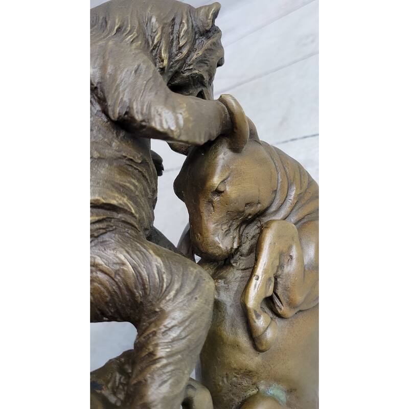Stock Market Bull Vs Bear Bronze Sculpture Marble Base Statue Decor Gift Signed Original Art