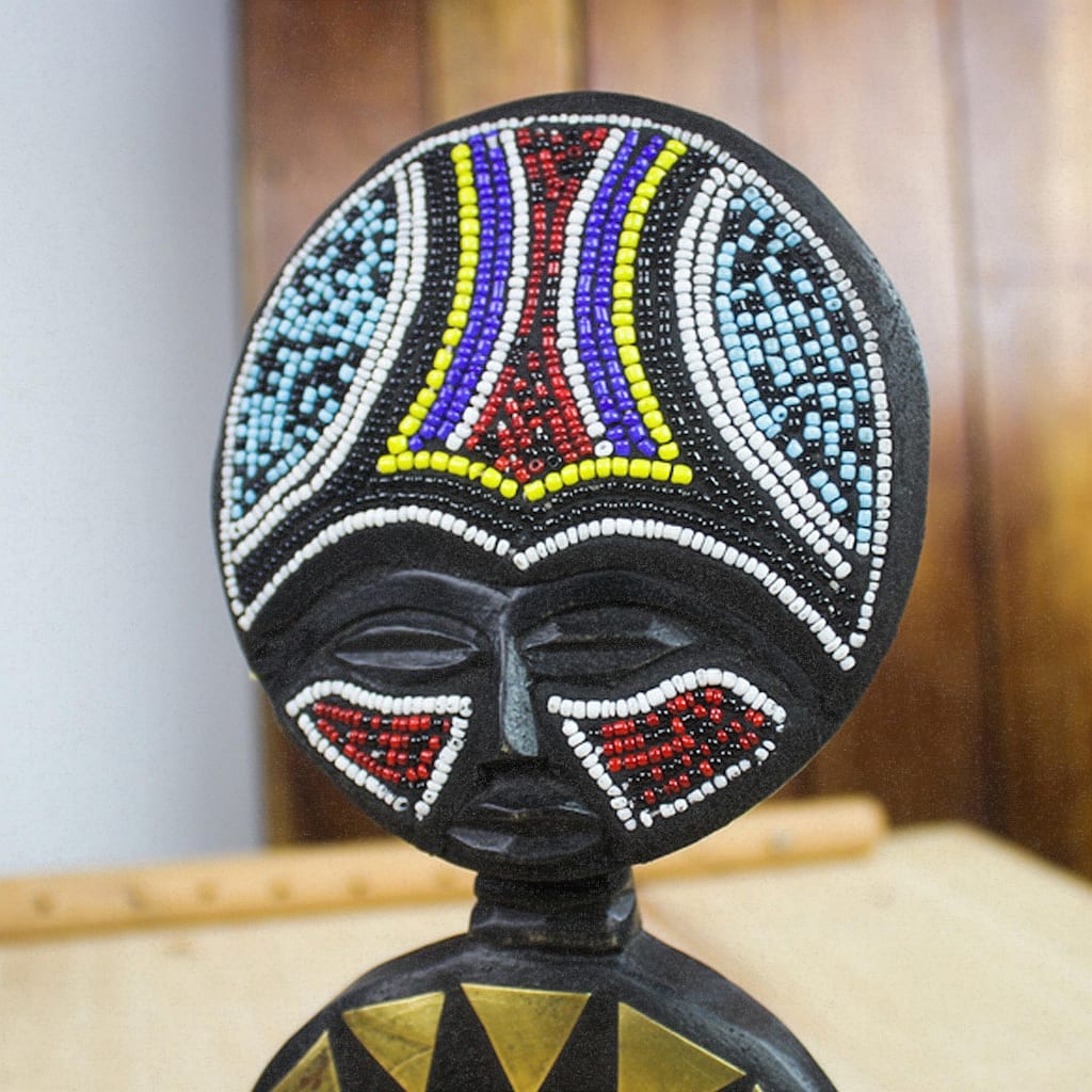 Novica Handmade Akan Ashanti Doll Ii Beaded Wood Fertility Doll