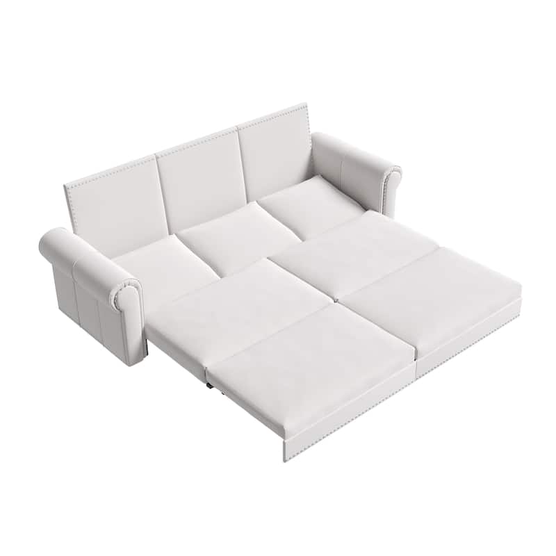 93.7"Velvet 3-Seater Sleeper Sofa 3-in-1 with Rolled Arms & Nailhead Trim