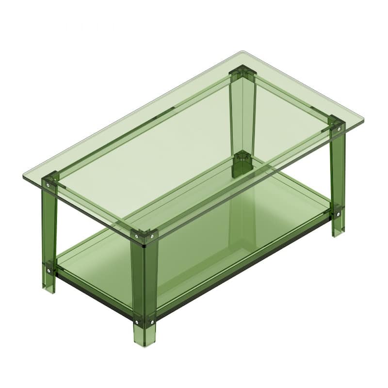 Transparent Green Acrylic 2-Tier Coffee Table with Sturdy Shelves and Modern Design - 19.7 x 31.5 x 15.7 in
