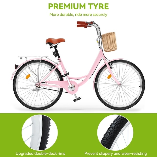 26 Inch Beach Cruiser Bike for Women - 1 Speed Commute Bike