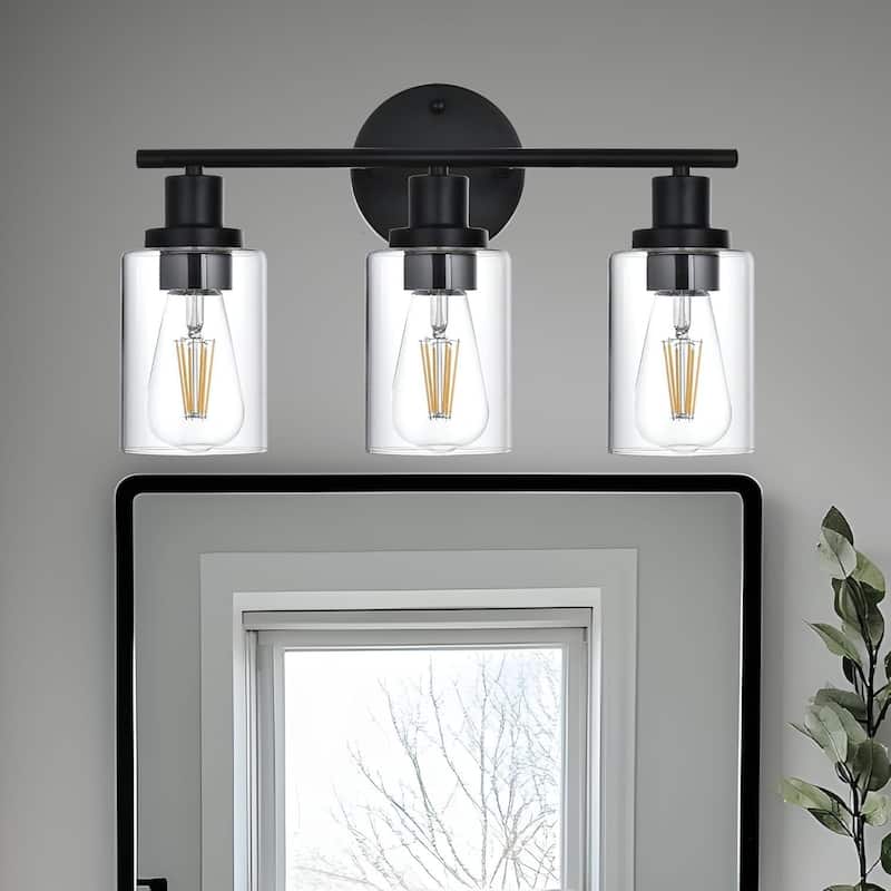 3-Light Bathroom Light Fixtures, Brushed Nickel Modern Vanity Lights Over Mirror with Clear Glass Shade, Bathroom Wall Lamp