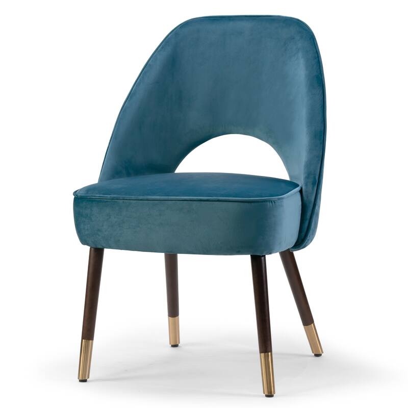 Set of 2 Amber Blue Velvet Modern Dining Chair with Beech Wood Legs