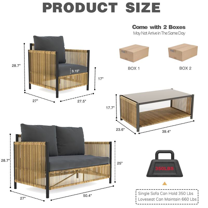 4 Pieces PE Wicker Sofa Set with Cushion
