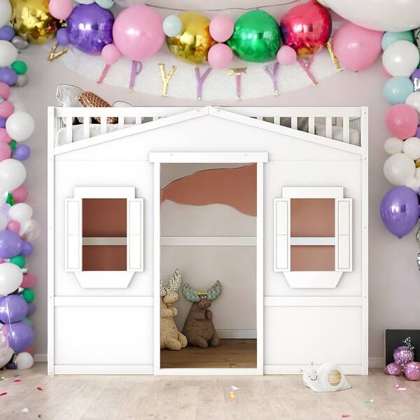 slide 2 of 14, Modern Full Size House Loft Bed With Ladder and Solid Construction,No Box Spring Required White