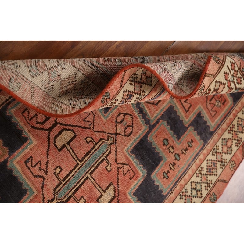 Geometric Pink Ardebil Persian Vintage Runner Rug Handmade Wool Carpet - 3'9"x 10'0"