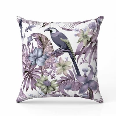 Leafy Lyricist Indoor/Outdoor Reversible Throw Pillow White and Purple