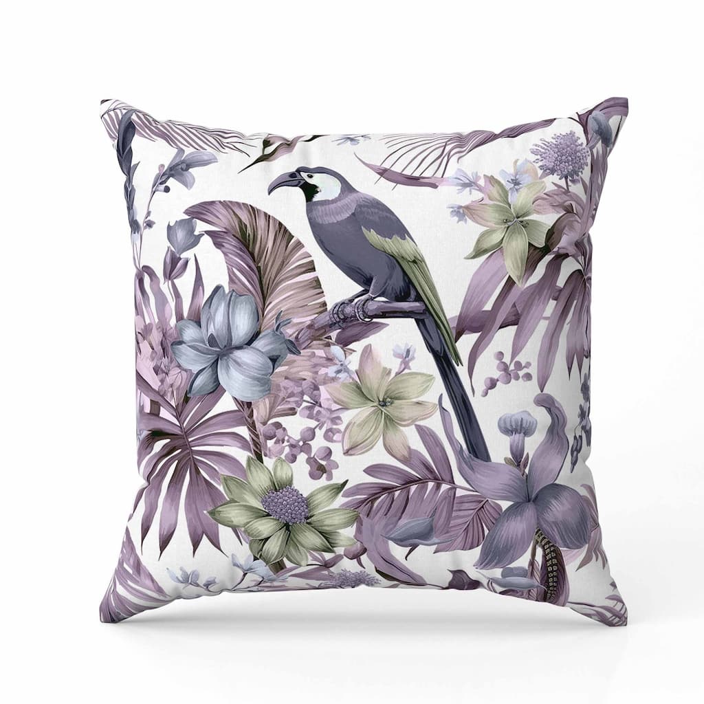 Leafy Lyricist Indoor/Outdoor Reversible Throw Pillow White and Purple