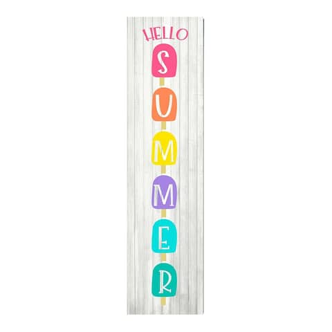 Hello Summer Popsicles Farmhouse Vertical Wood Print Sign 24" x 5.5"
