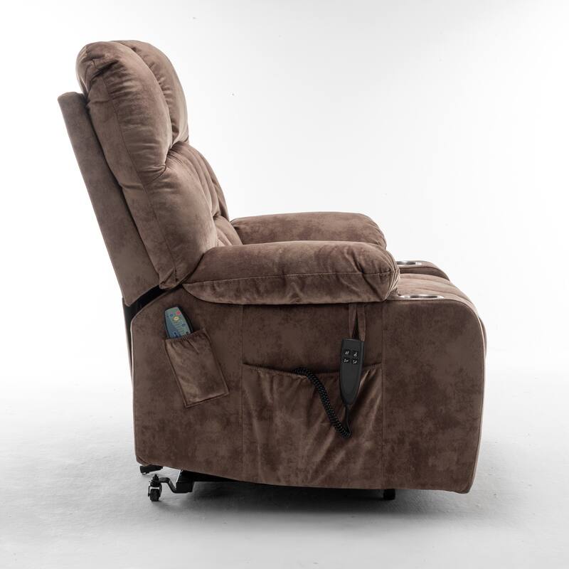 Power Lift Recliner Chair with Heat & Massage, Dual OKIN Motors Lift Sofa, Lounge Chair with 2 Pockets & 2 Cup Holders