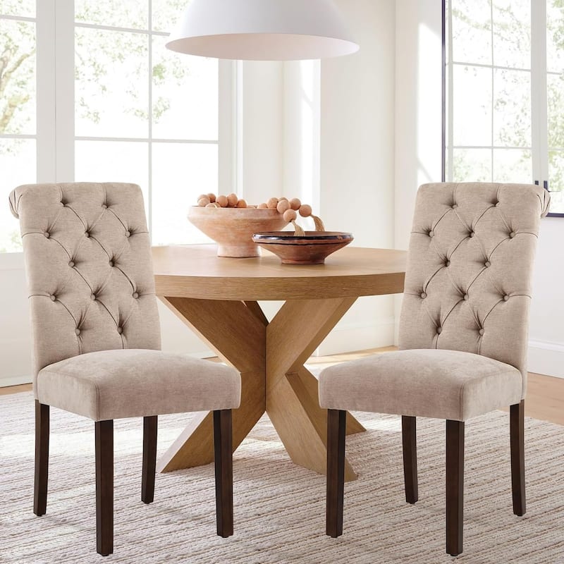 Tufted Parsons Upholstered Dining Side Chairs with Solid Wood Legs and Padded Seat