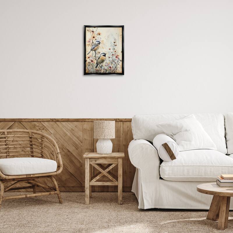Stupell Sparrows Perched on Florals Framed Floater Canvas Wall Art Design By Arlington Prints