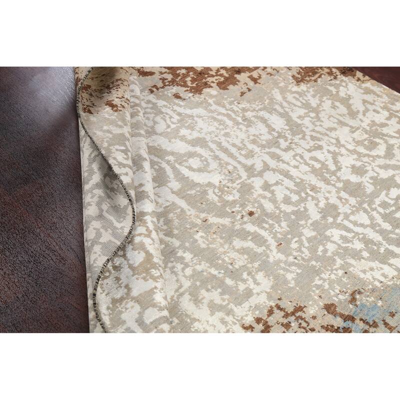 Modern Vegetable Dye Wool/ Silk Abstract Area Rug Hand-knotted Carpet - 6'3" x 9'8"