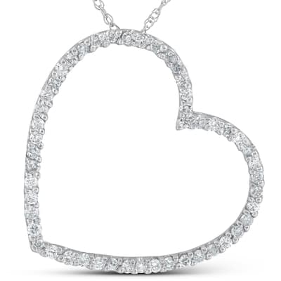 Pompeii3 14k White Gold 2 ct TDW Diamond Heart Shape Pendant