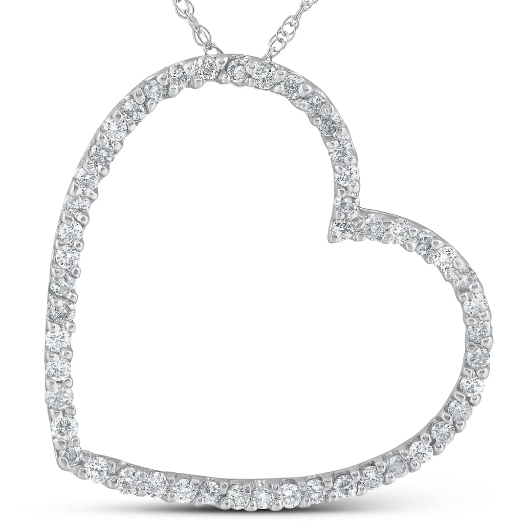 Pompeii3 14k White Gold 2 ct TDW Diamond Heart Shape Pendant