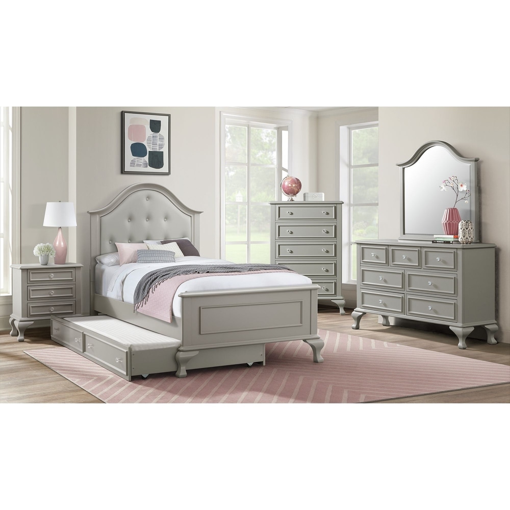 Evangeline 5 Pc White Colors,White Full Bedroom Set With Nightstand, 3 Pc  Full Upholstered Bed, Chest