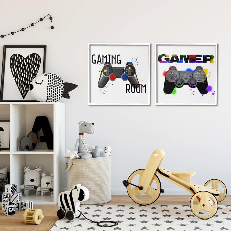 Stupell Retro Gaming Room Control Framed Giclee Art Design By Kim Allen, Marcus Prime (Set of 2)