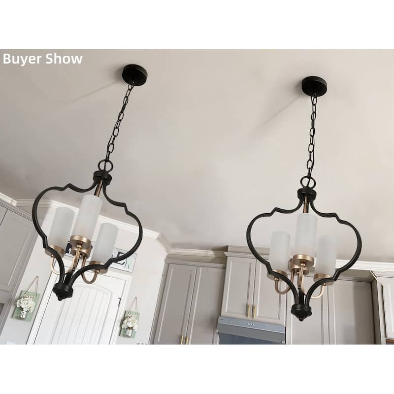 Malryn Modern 3-Light Black Gold Chandelier Frosted Glass Kitchen Island Lights