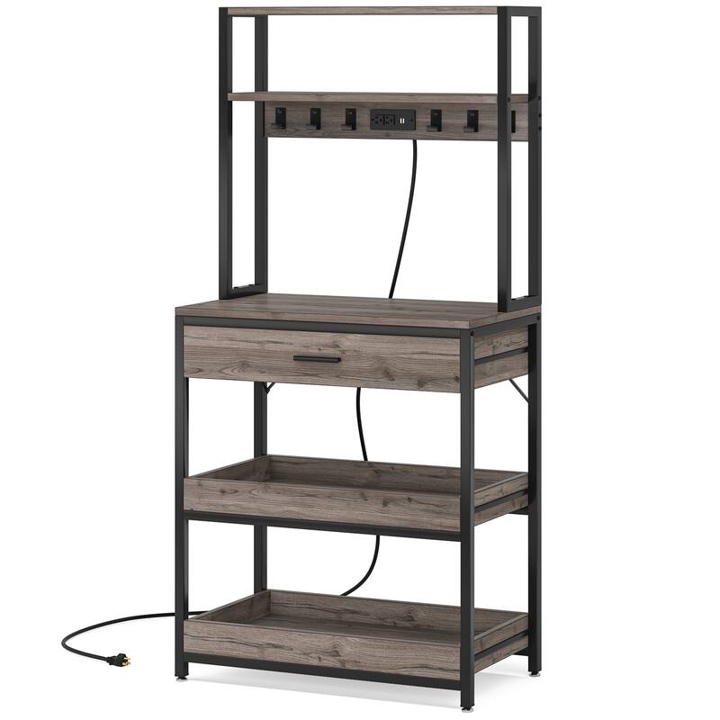 5-Tier Kitchen Bakers Rack with 4 Power & USB Outlets, Microwave Stand with Drawers and Shelves