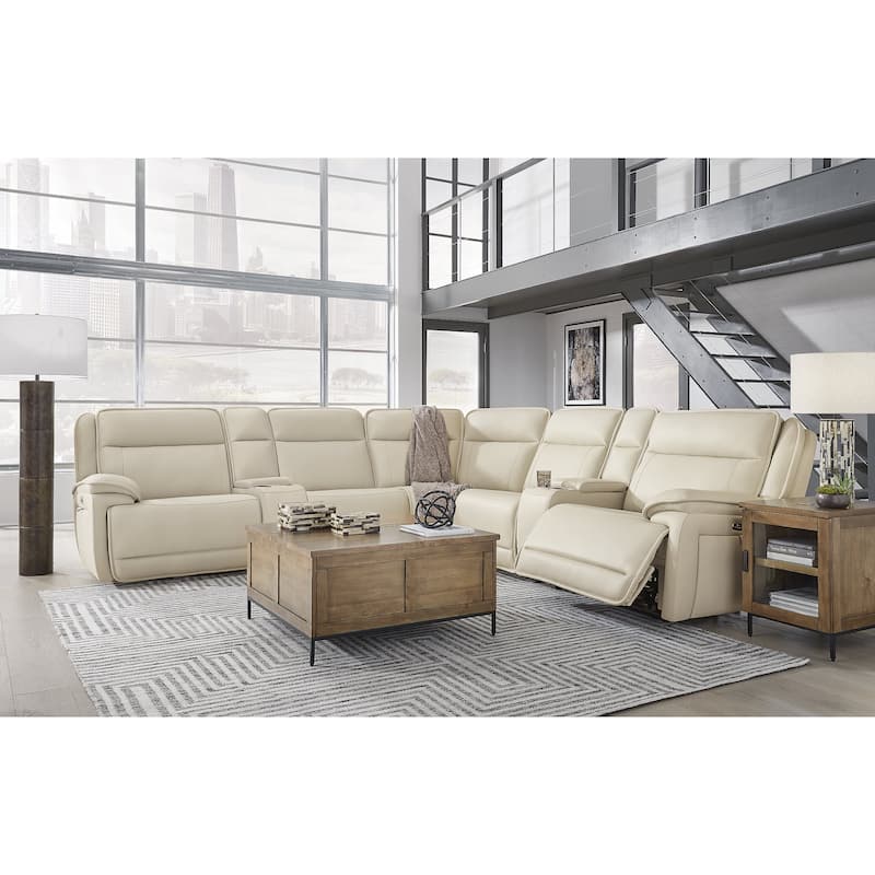 Signature Design by Ashley Double Deal Beige 7-Piece Reclining Sectional with 2 Consoles - 136.75"W x 136.25"D x 42.5"H