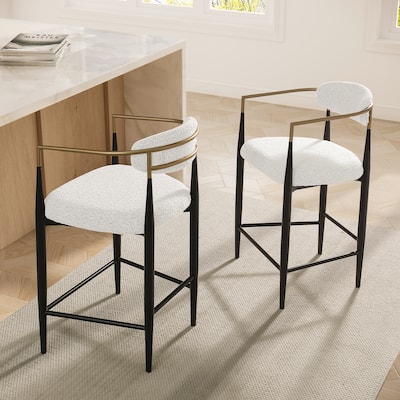 Modern Boucle Bar Chairs with Arms (Set of 2)