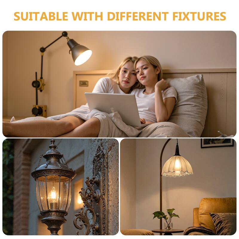 6-Pack E12 LED Candelabra Bulbs, 4W 2700K Warm White, Clear Glass Filament, 40W Equivalent, Dimmable, - white