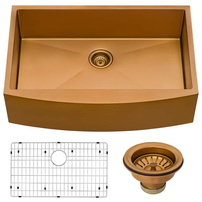 Ruvati 36-inch Apron-Front Farmhouse Kitchen Sink - Copper Tone Matte Bronze Stainless Steel Single Bowl - - 36" X 22"