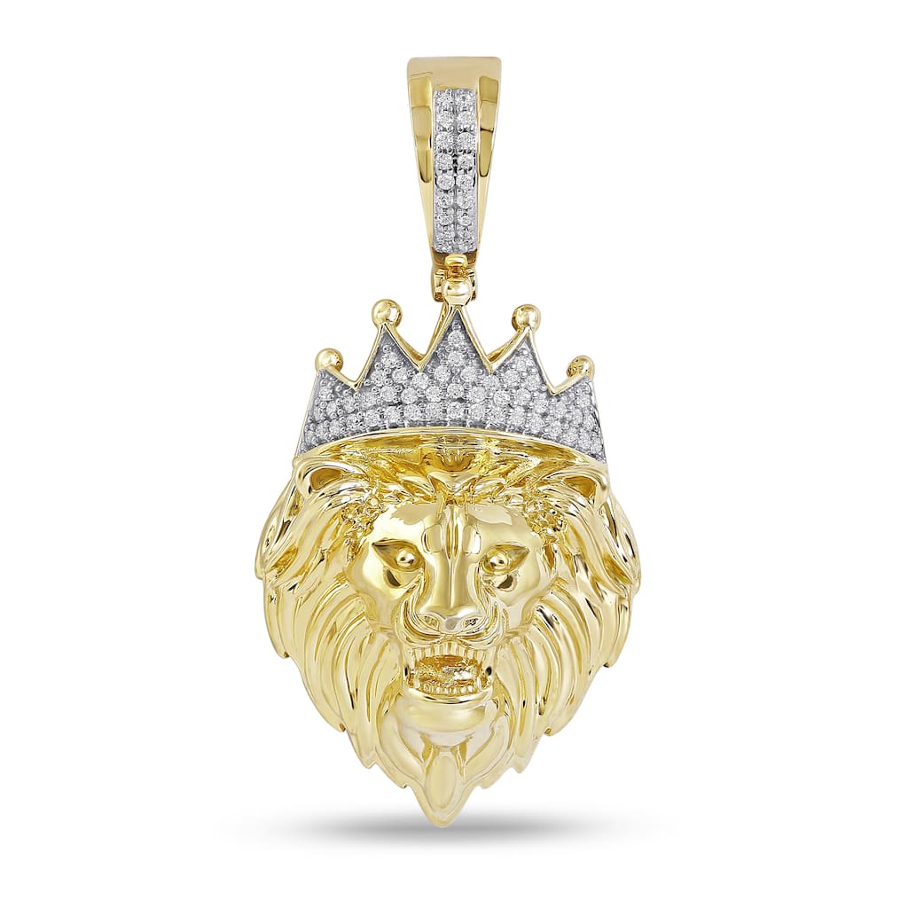 10K Gold 1/6ct TDW Diamond Crowned Lion Head Pendant for Men