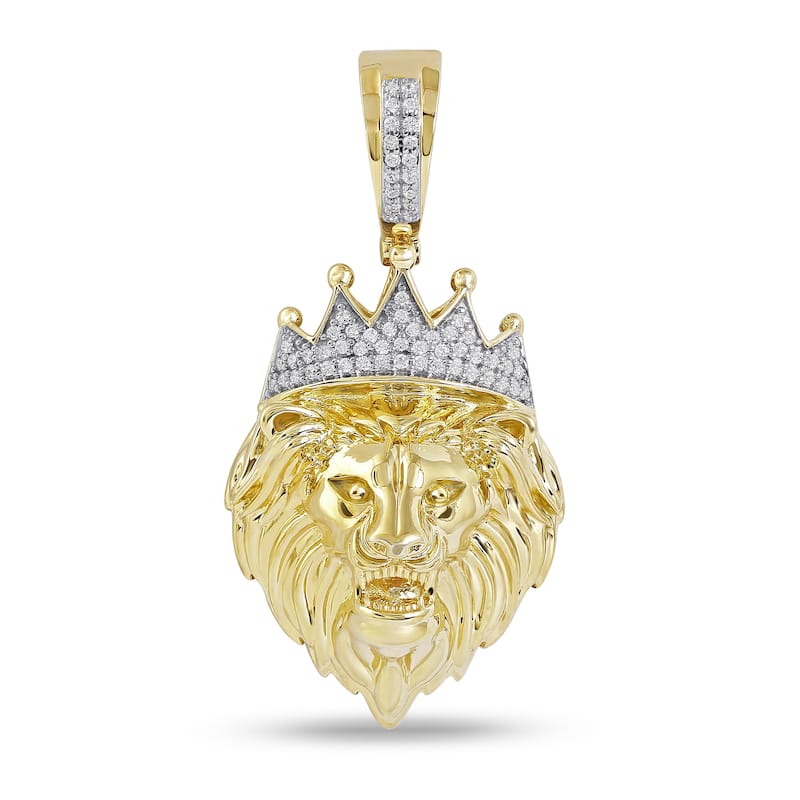 10K Gold 1/6ct TDW Diamond Crowned Lion Head Pendant for Men
