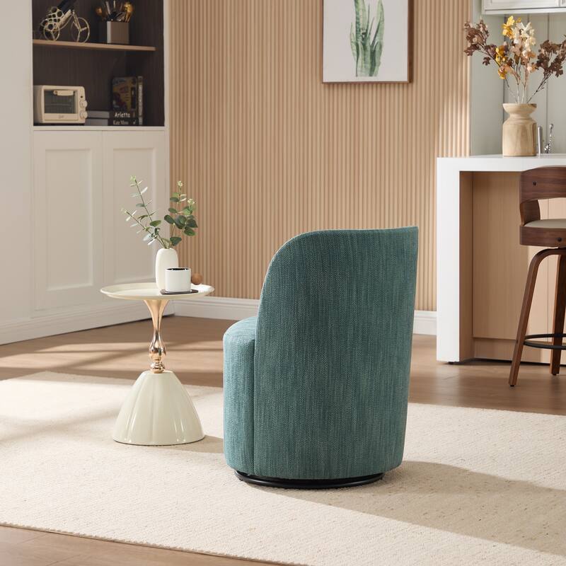 Set Of 1 Upholstered Barrel Chair, Mid Century Modern Round Linen Dining Chair, 360 Degree Swivel Side Chair for Dining Room