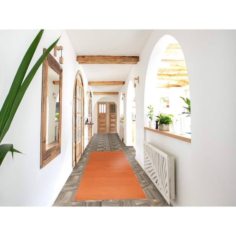 Orange Modern Gabbeh Runner Rug Hand-Knotted Solid Wool Carpet - 2'6" x 9'8"