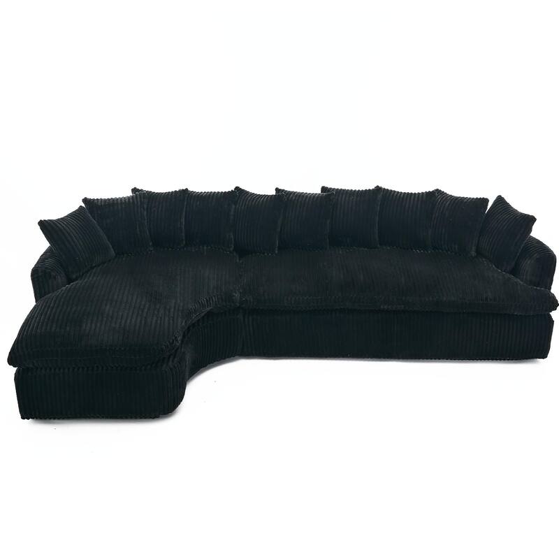127"Corduroy L-Shaped Sectional Sofa with High-Resilience Foam, 10 Back Cushions, and No Assembly Required