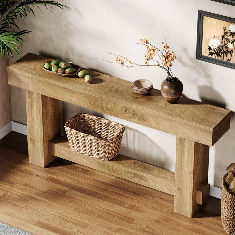 Farmhouse Industrial 71" Long 2-Tier Console Table for Entryway