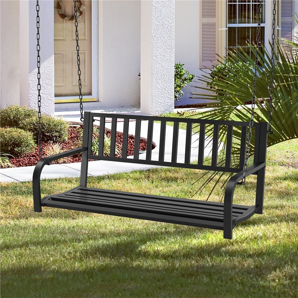 Hanging Wrought Iron Porch Swing Black