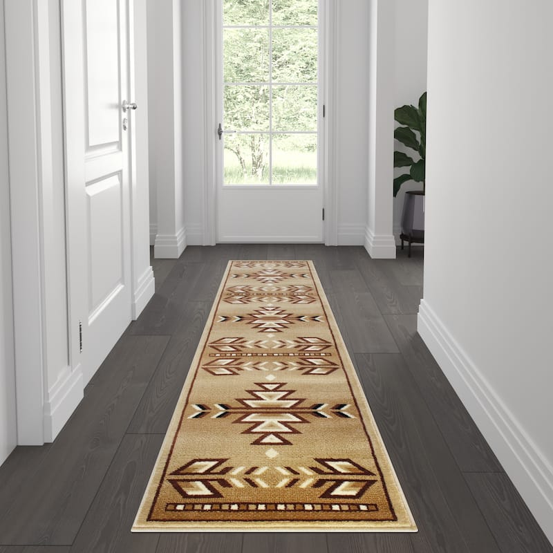 Multipurpose Southwestern Style Patterned Indoor Area Rug - 2' x 7' - Beige