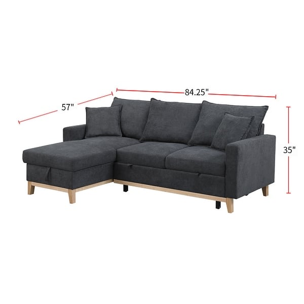Woven Reversible Sleeper Sectional Sofa with Storage Chaise, Dark Gray ...
