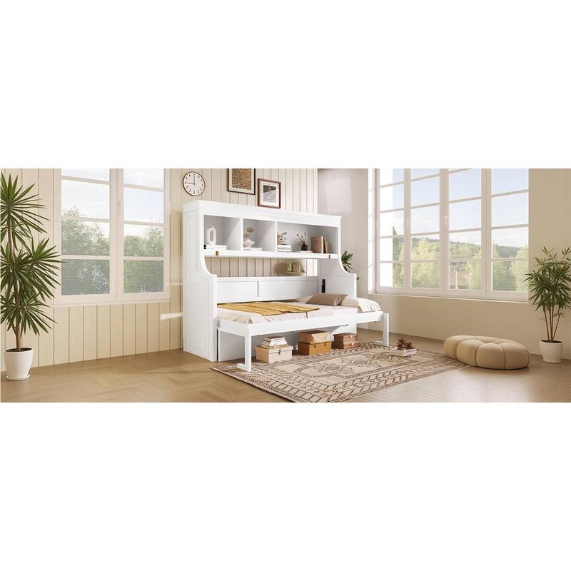 Roomfitters Twin Murphy Bed with Fold-Down Desk and Storage Shelves