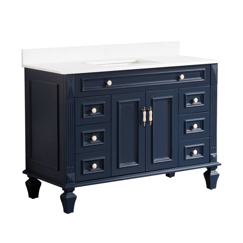35'' H X48''W Solid Wood Bath Vanity with Stain-resistant Carrera White Quartz Top and Single Sink