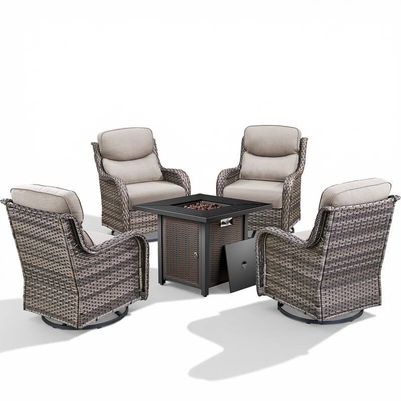 Pocassy 30 In Outdoor Fire Pits with Patio Sofa Swivel Glider Chari Furniture.