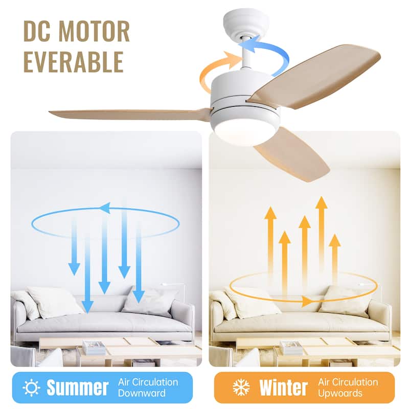 Low Profile Reversible Ceiling Fans with Lights and Remote Control, 46 Inch LED Ceiling Fan Light, Noiseless DC Motor, 6 Speeds