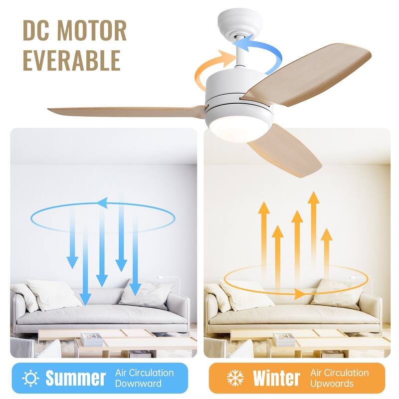 Ultra-Quiet DC Motor Ceiling Fan Light with Reversible Airflow & 3-Color Dimmable LED Light, 6-Speed Remote-Control