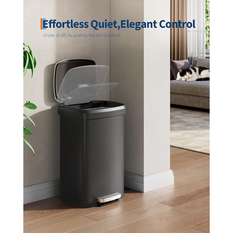 13 Gallon Step-On Kitchen Trash Can, Rustproof Plastic Garbage Bin with Soft Close Lid