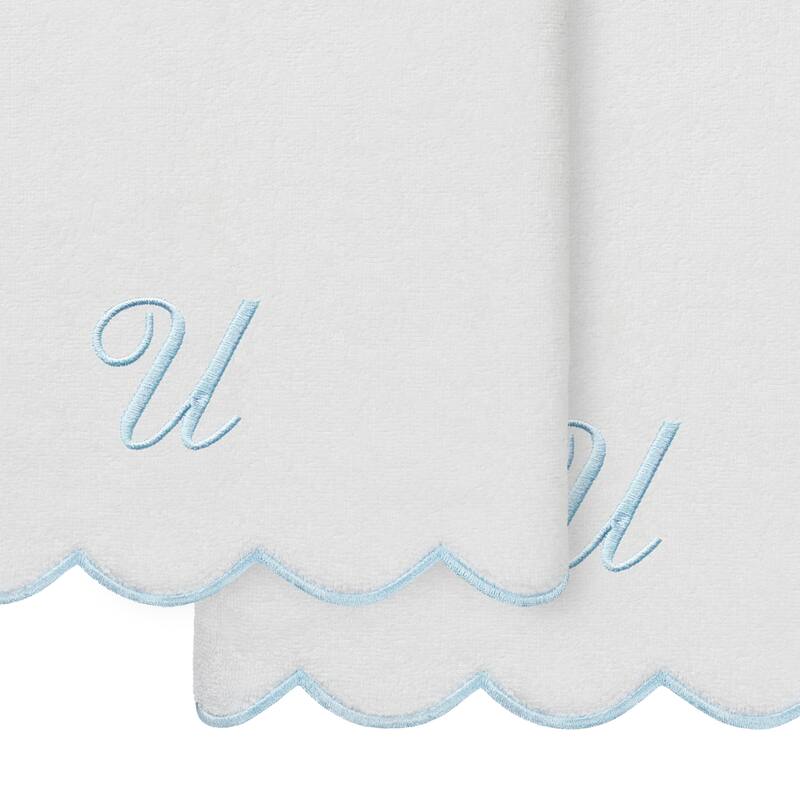 Authentic Hotel and Spa 100% Turkish Cotton Blue ADORNIA Scallop Personalized 2 Piece Bath Towel Set - 2 Bath Towels