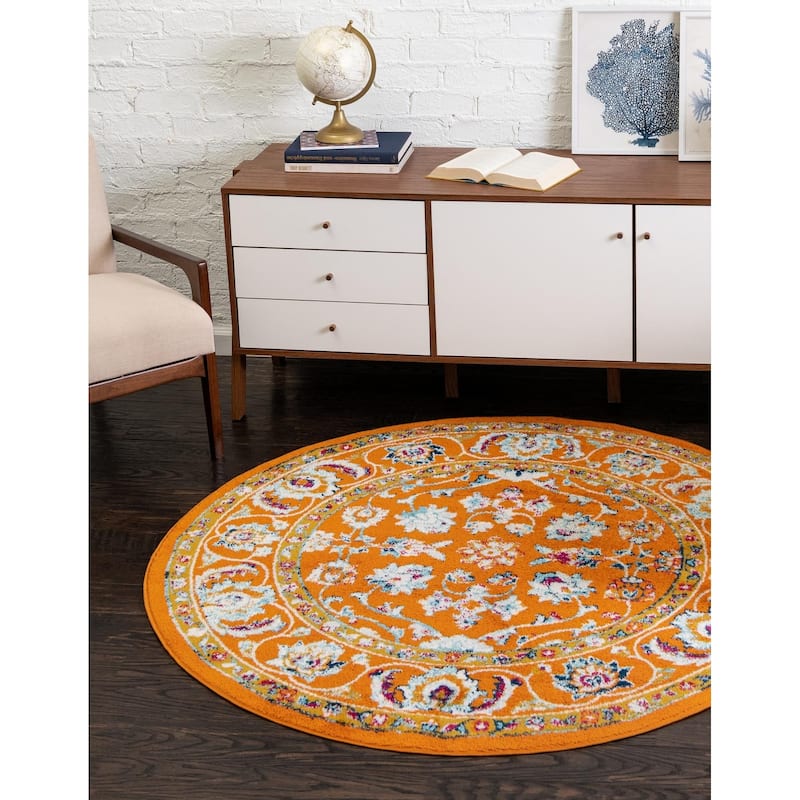 Traditional Taylor Collection Area Rug - Orange - 7' Round
