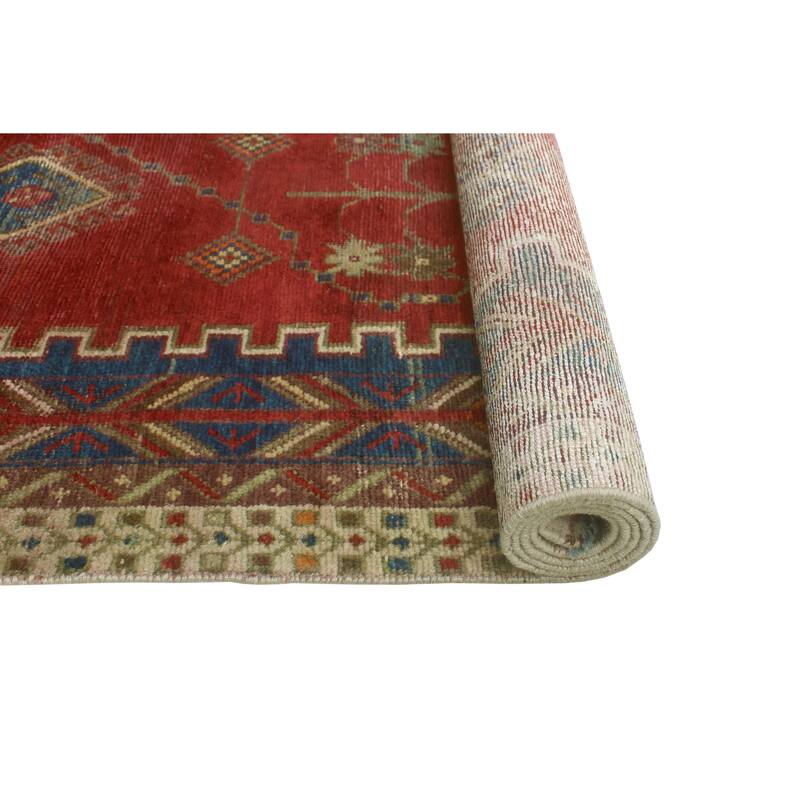 Vintage Distressed Awad Red/Blue Rug - 4'10" x 6'5"