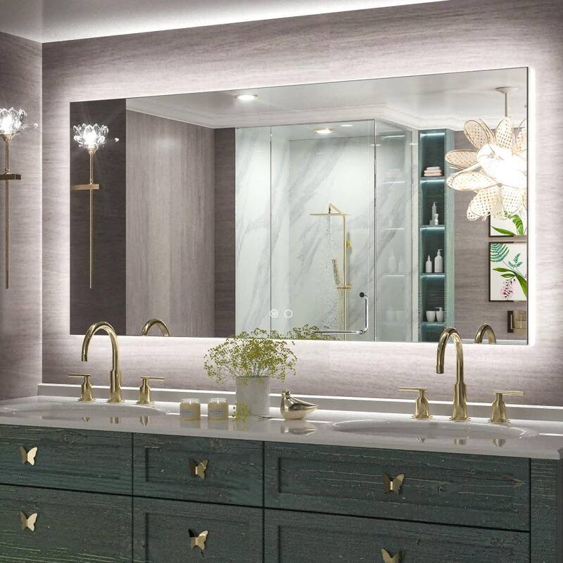KEONJINN LED Backlit Bathroom Vanity Wall Mirror, Anti-Fog and Dimmable - 48x24