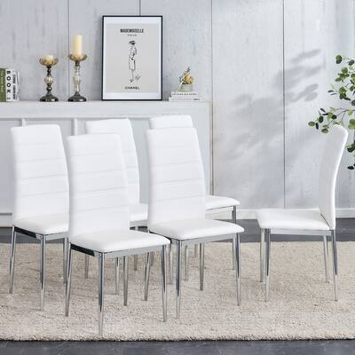 White 6-piece set of PU chairs . Armless high back dining chairs and ...