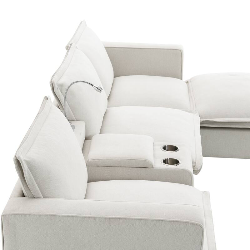 Cloud Sectional Sofa wConsole, USB, Reading Light, Cup Holder, Ottoman